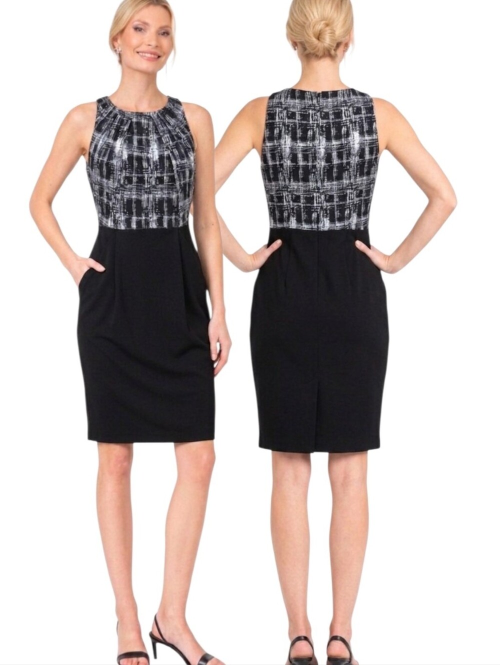 EVA FRANCO Sleeveless Black & White Sheath Dress - Size 6
